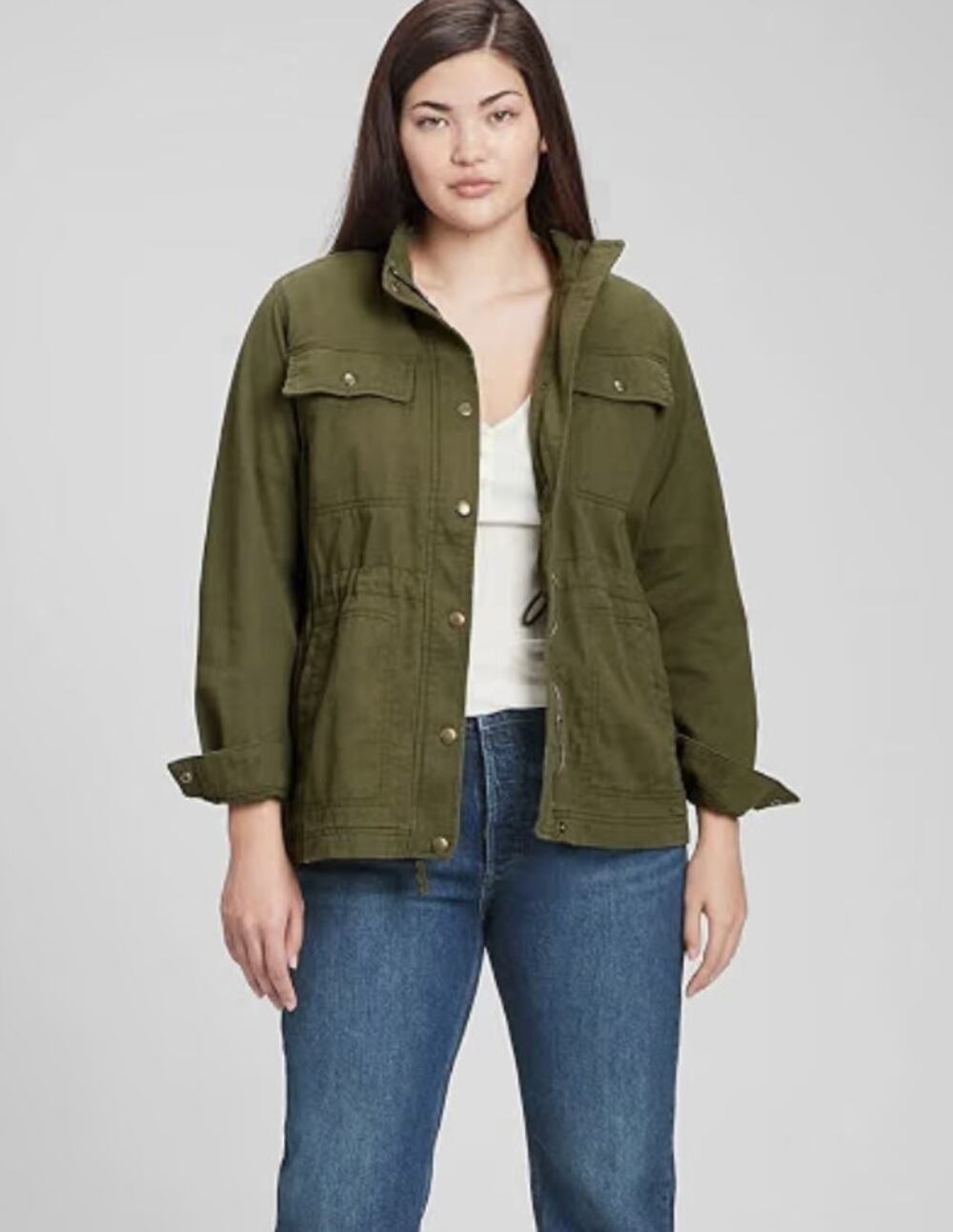 GAP Women's V-core 100% cotton Utility Jacket Army Green bronze buttons sz S